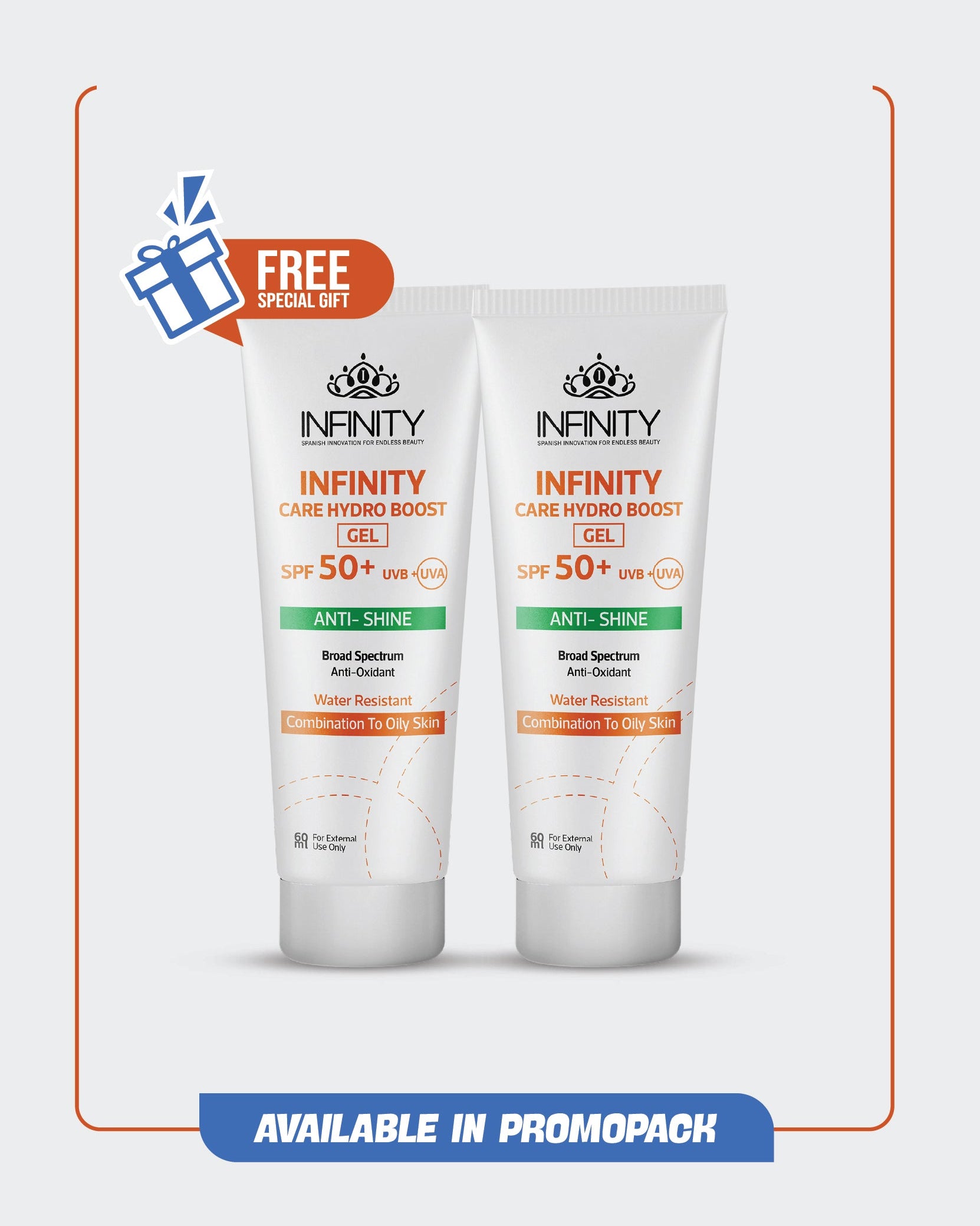 Hydro Boost Gel SPF50+ Promopack by Infinity Clinic Pharma – buy one get one free hydrating sunscreen gel