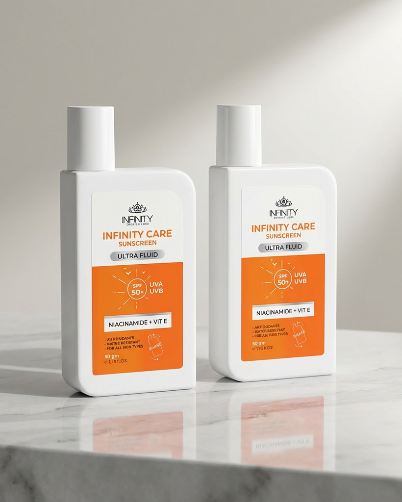 Sunscreen Ultra Fluid SPF50+ 1+1 promopack by Infinity Clinic Pharma – lightweight daily sun protection dual offer