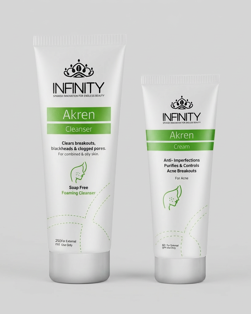 Akren Cleanser + Akren Cream Promopack by Infinity Clinic Pharma – acne treatment duo bundle for clear skin